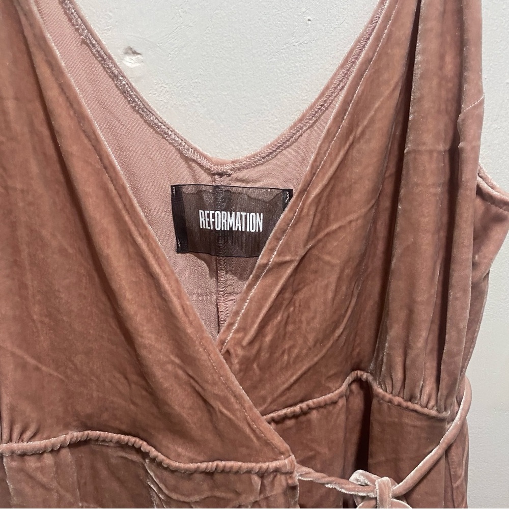 Reformation Crushed Velvet Dusty Pink High Low Wrap Spaghetti Strap Dress Sz M - Picture 2 of 8